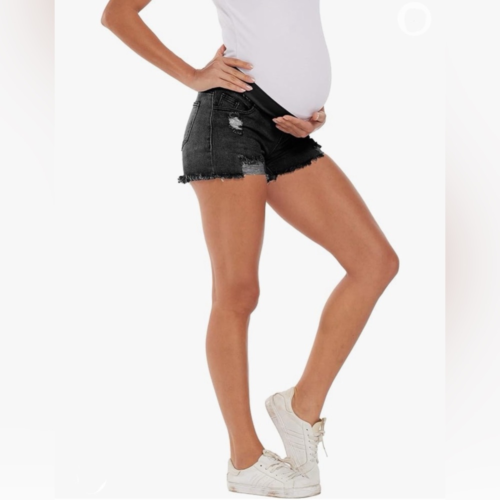 Pinkblush Black Distressed Raw Hem Maternity Jean Shorts